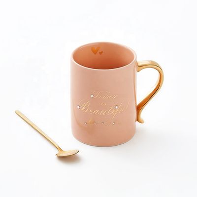 quality 맞춤형 400ml 분홍색 선물 우유 포르셀린 컵 재사용 커피 세라믹 컵 스푼과 함께 선물 세트 factory
